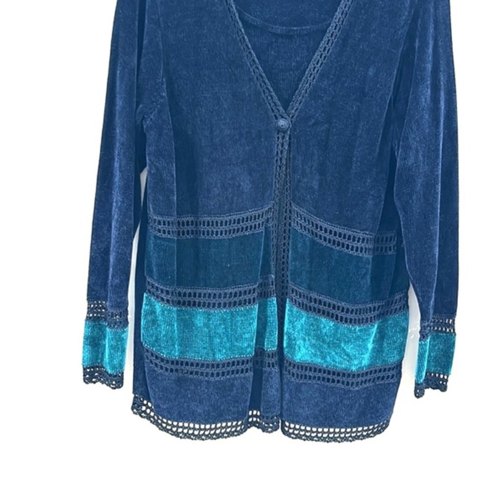 Vintage PICCALINO WOMAN Velvety 1pc Knit Soft Cardigan Blue/Green Size 18 - Picture 3 of 7